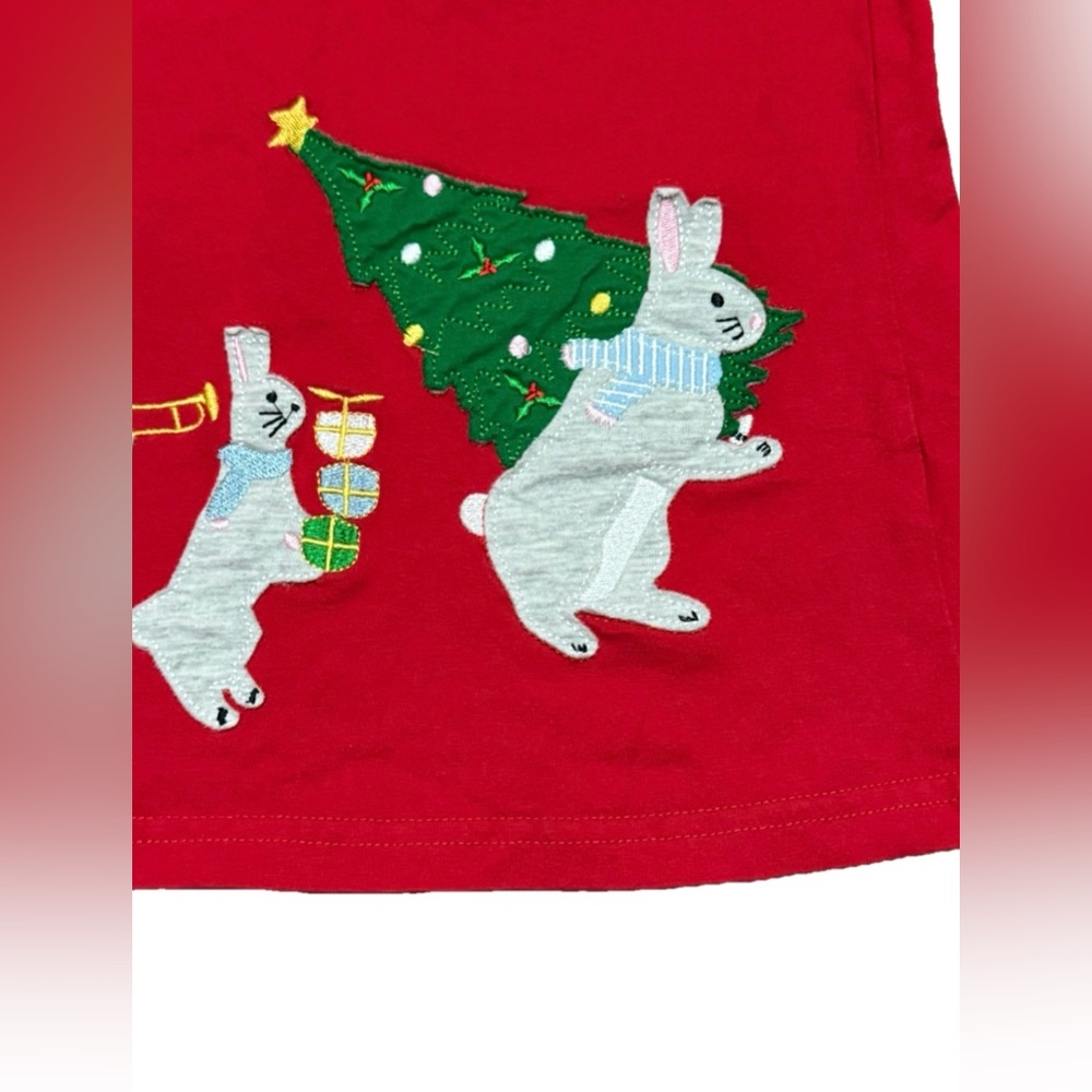Christmas Holiday Appliqué Dress Bunnies Tree Long Sleeve Girls Size 4 Cotton - Picture 2 of 8